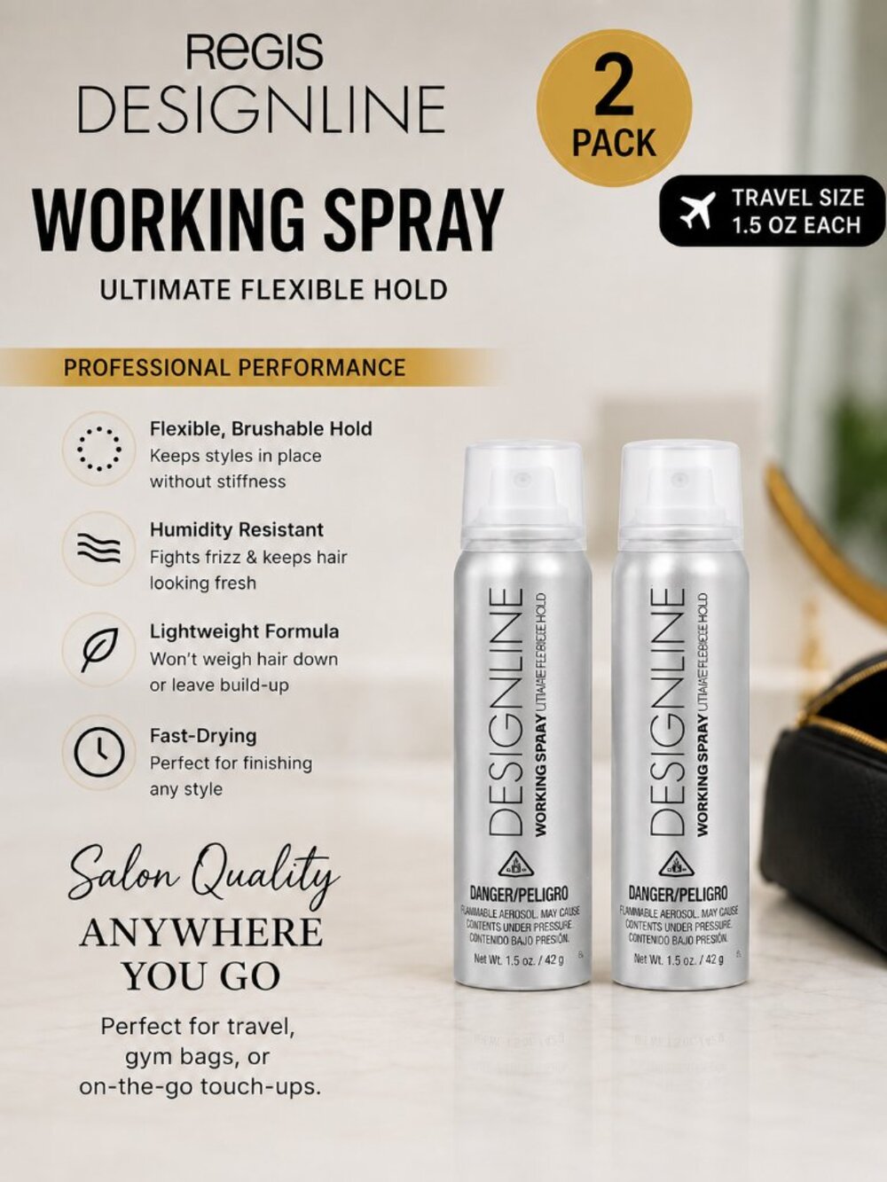 Regis DESIGNLINE Working Spray – Ultimate Flexible Hold (1.5 oz travel size).2PK